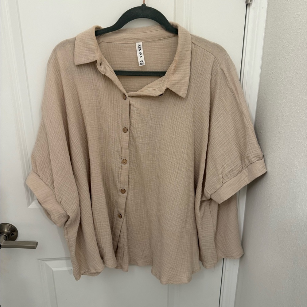 Zenana Outfitters Tan Button-Down Shirt